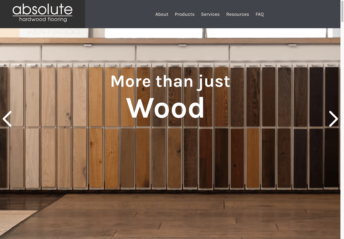 Absolute Hardwood website featuring its flooring services and appointment booking